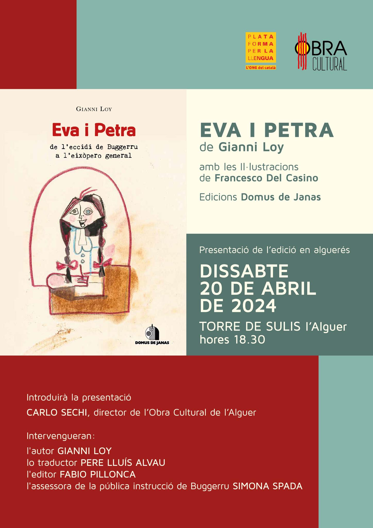 “Eva i Petra” sabato la presentazione dell’edizione in catalano di Alghero